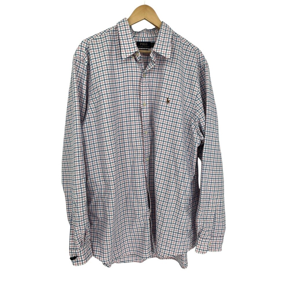 Polo Ralph Lauren Shirt Men's Size XXL Blue Pink Plaid Performance Button Up